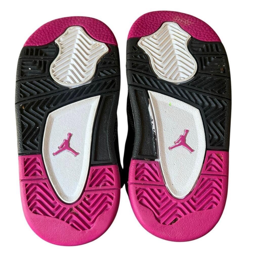 Nike Air Jordan 4 Retro Fuchsia Flash Black Pink Toddler Girls Shoes Size 6C - Picture 2 of 14